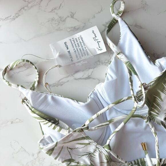 Watercolors by Kenny Flowers One Piece Swimsuit Palm Print Strappy NWT MSRP $158 - Picture 4 of 6